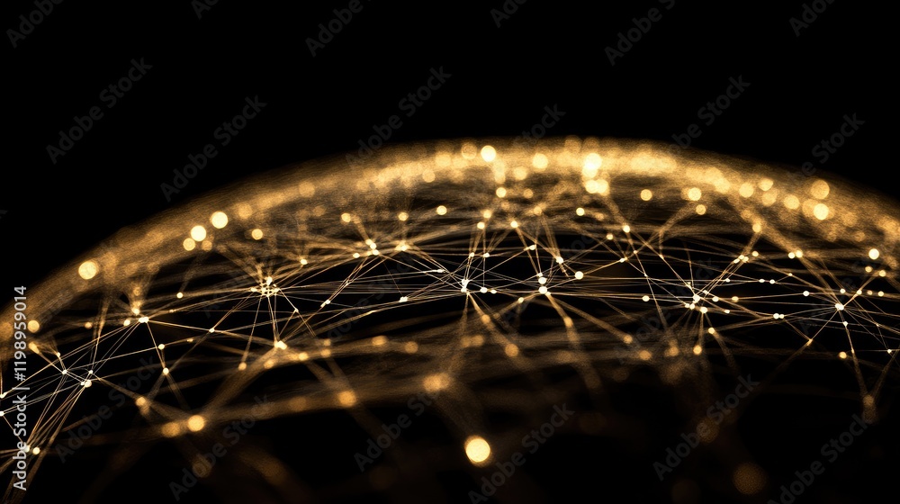 Poster close-up of a glowing golden networked globe on a dark background symbolizing globalization and inte