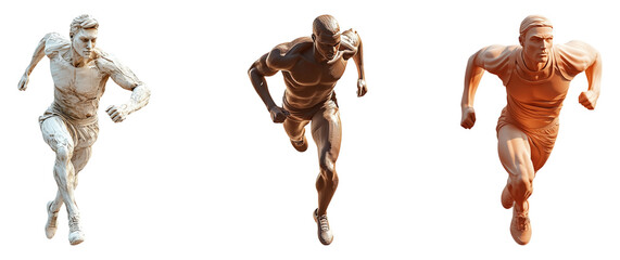 Dynamic Running Male Figures Isolated on Transparent Background