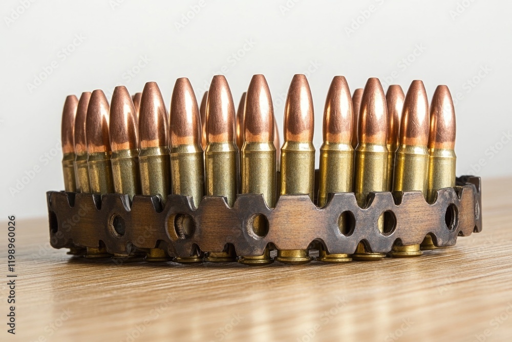 Poster close-up view of a bunch of spent bullet shells on a rough surface