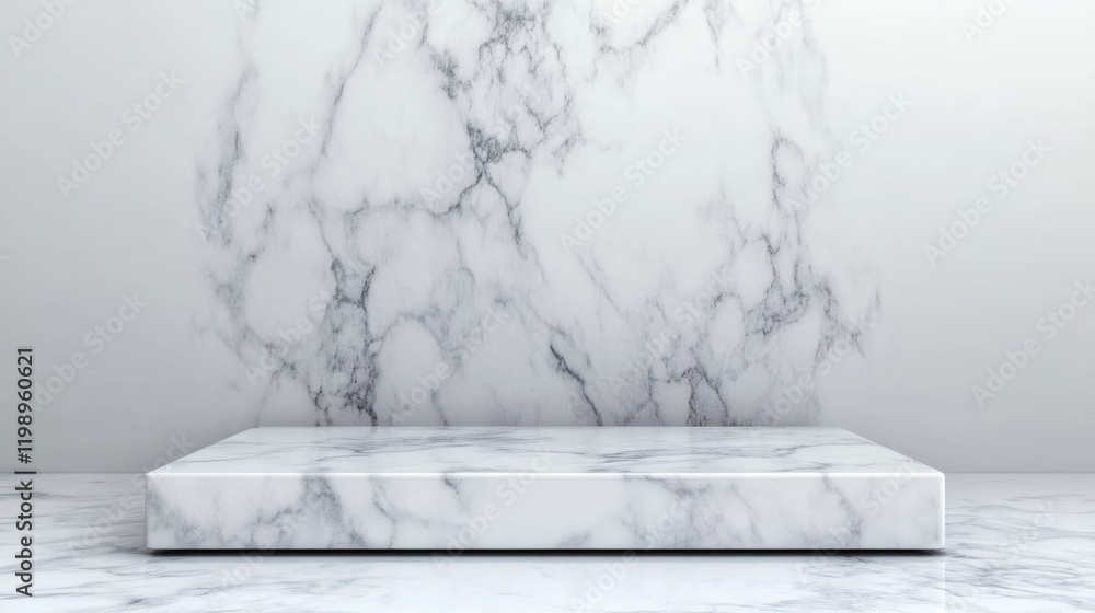 Poster white marble platform with marble wall background and empty space for text or product display copy s