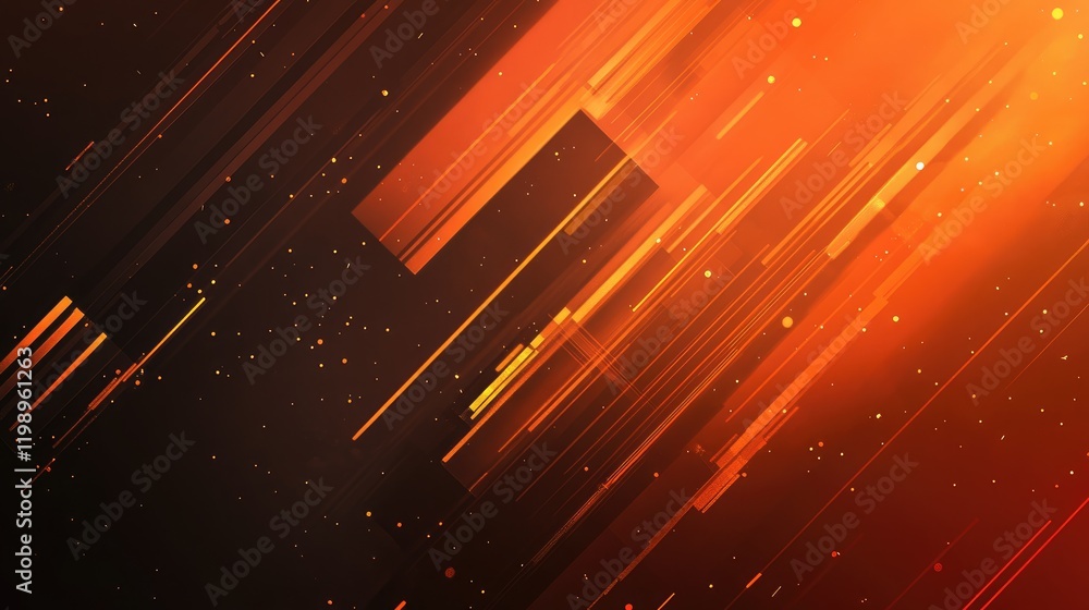 Poster abstract orange and black background with dynamic lines and light particles, creative design with co