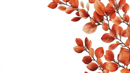 Autumn leaves arrangement with orange and red foliage on white background with copy space for text insertion