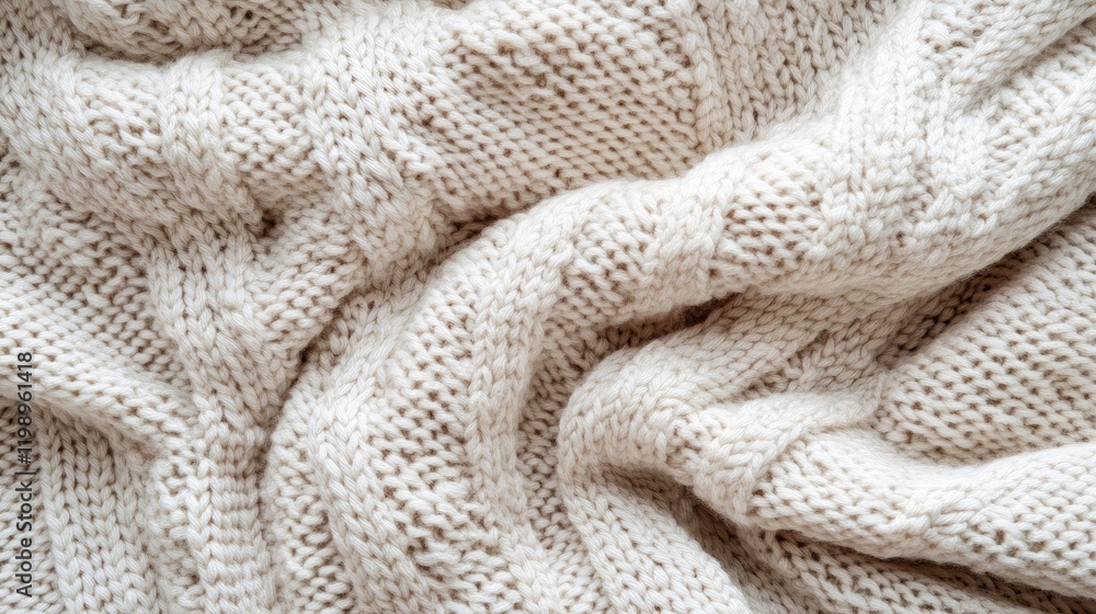 Poster textured cream knitted fabric background with intricate patterns and folds showcasing soft fibers an