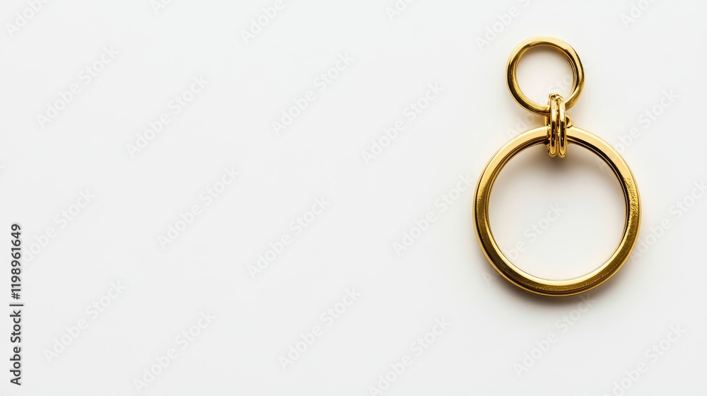 Poster close up of elegant gold keychain on a soft white background emphasizing simplicity and luxury with 