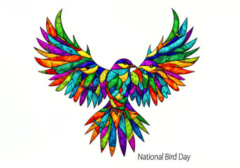 Vibrant Stained Glass Bird Illustration for National Bird Day Celebration