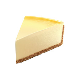 Delicious slice of creamy cheesecake with a smooth texture and biscuit crust.