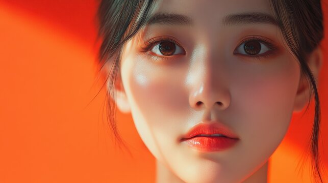 Generative ai portrait of beautiful asian woman on different color background