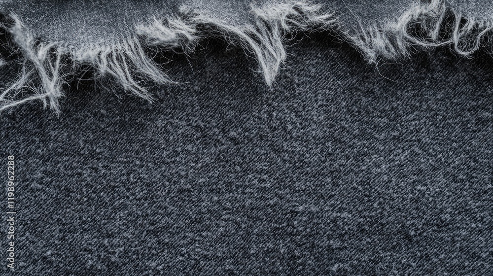 Aufkleber Close up of gray fleece fabric with frayed edges on dark textured background providing ample empty space for text and design elements