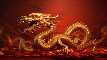 Fototapeta premium gold dragon for festival on color background