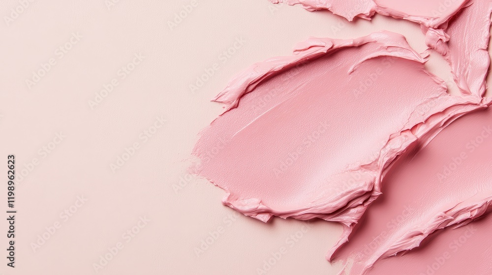 Poster close-up portrait of soft pink cream on light beige background for skin care and beauty concepts wit