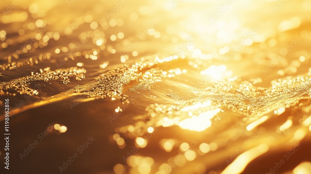 Aufkleber Golden Light Reflections on Water Surface in Macro Photography with Bokeh Effect and Empty Copy Space for Text