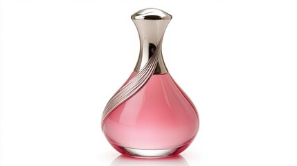 Elegant Pink Perfume Bottle with Sculpted Silver Accent Design