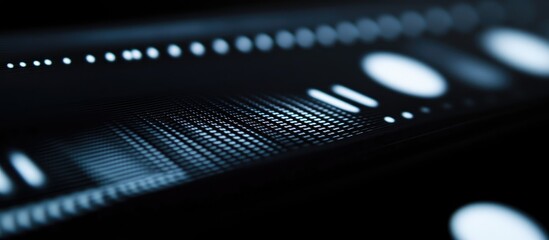 Close up of a sleek digital loading screen with white graphics on a dark black background showcasing progress indicators and ample text space