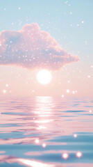 Fototapeta premium A dreamy sunset over water adorned with shimmering light spots.