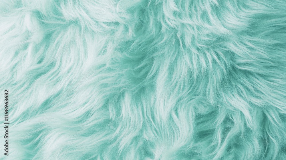 Poster soft teal fur texture background with flowing strands and copy space for design elements.