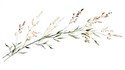 Elegant Botanical Illustration of Delicate Leaves and Flowers