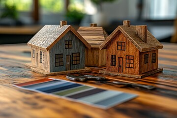 A couple in their newly purchased home discussing renovation ideas with paint swatches, tools, and sketches on a table. Generative AI
