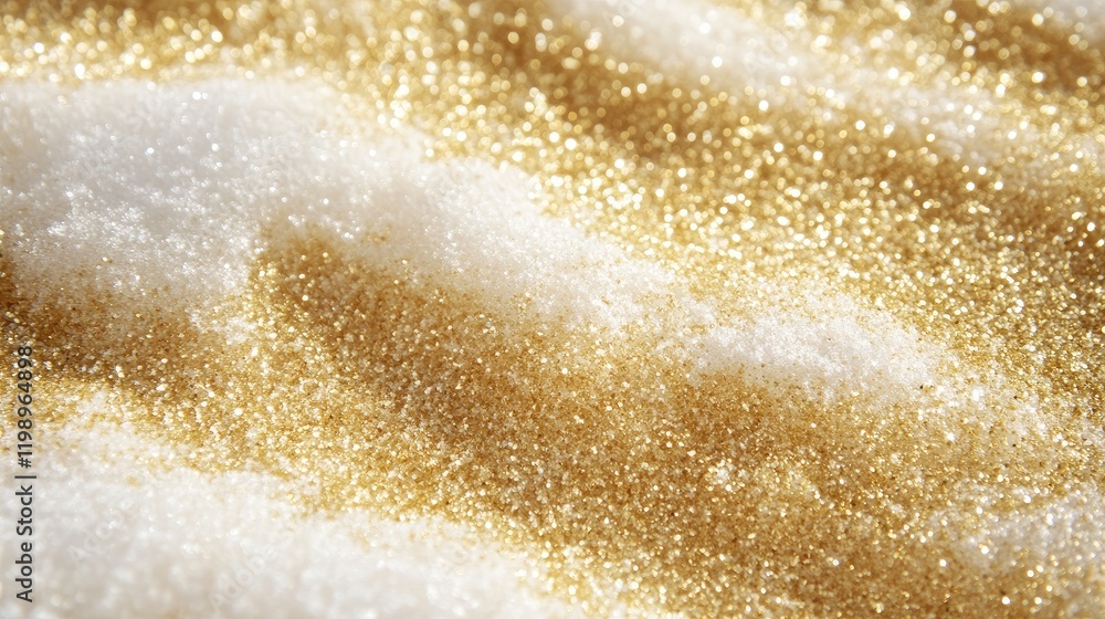 Poster glistening golden and white snow texture with soft shimmering effect creating a luxurious winter lan