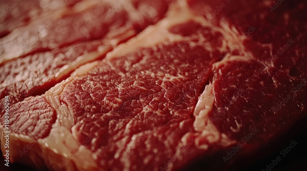 Aufkleber Close-up of grilled beef steak with distinct grill marks and empty space for text overlay