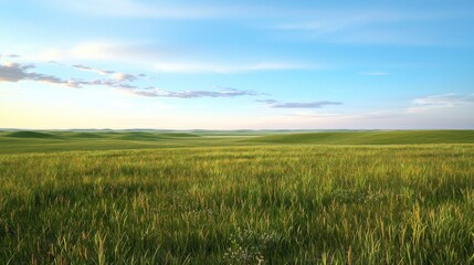 Vast Grassy Field under a Blue Sky