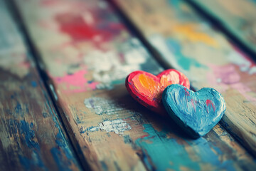 Fototapeta premium two hearts on wooden background