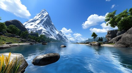 Serene Mountain Lake Landscape
