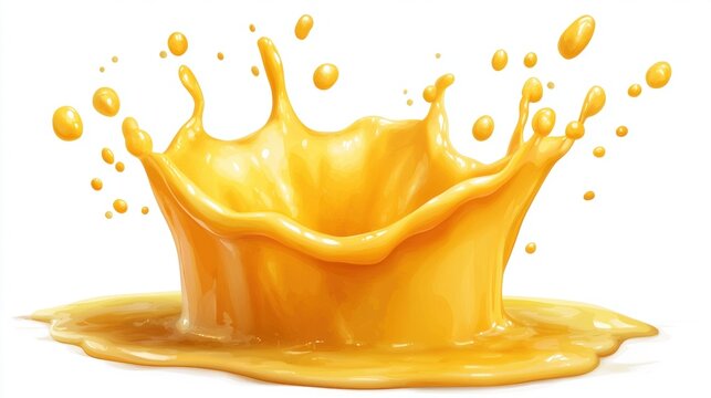 Explosive Splash of Bright Yellow Liquid with Dynamic Droplets