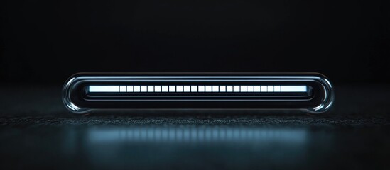 Close-up of a futuristic loading screen with white graphics on a sleek black background, featuring an empty text space for digital design concepts.