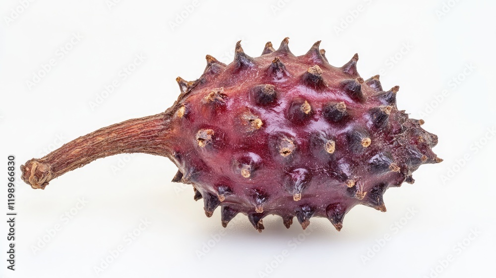 Aufkleber Close-Up Image of a Textured Red Castor Bean on a Light White Background with Space for Text and Design Elements