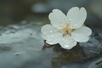 close up of a white flower with water drops