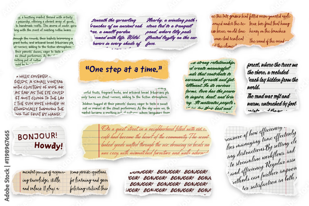 Canvas Prints ripped paper strips with handwritten text. realistic crumpled paper scraps with torn edges. shreds o