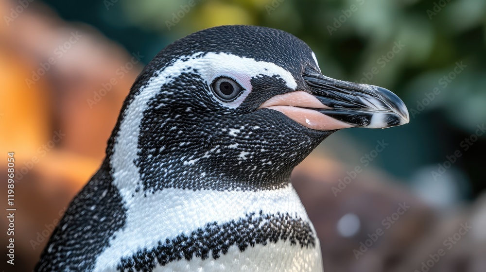 Aufkleber close up portrait of magellanic penguin against a blurred natural background featuring soft greens a