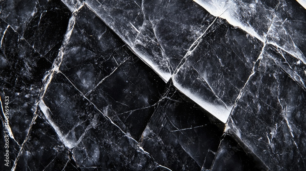 Aufkleber Detailed black embossed marble rectangular close up showing diagonal patterns with rich textures and ample copy space for branding on a dark background.