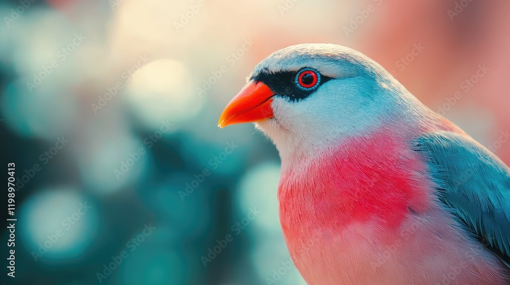 Aufkleber Close Up Portrait of Waxbill Bird with Pink and Gray Feathers Against Soft Blurred Natural Background Ideal for Copy Space and Text Integration