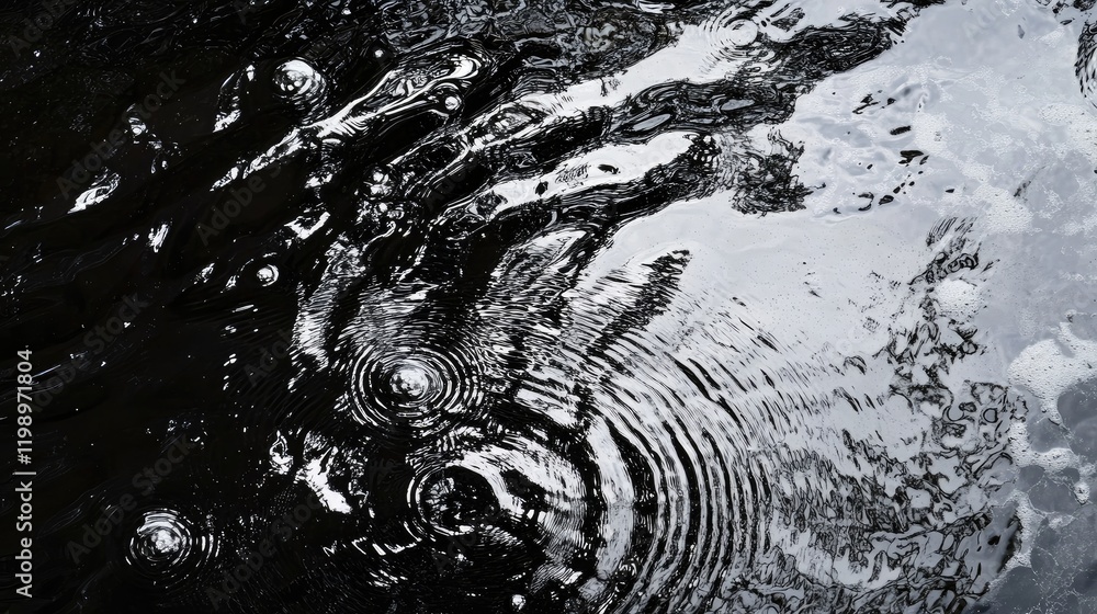 Poster Serene Close-Up of Dark Water Surface with Gentle Ripples and Reflections in Shades of Black and Gray Ideal for Text Overlay in Tranquil Environment