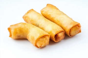 Asian-style fried spring rolls on a white background