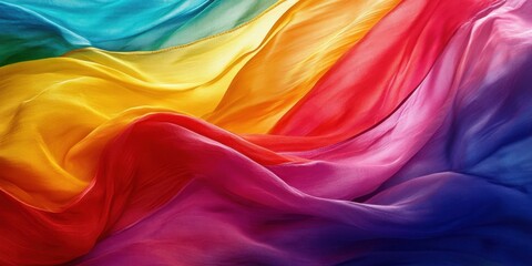 Artistic reinterpretation of the pride flag as a flowing fabric against a plain backdrop