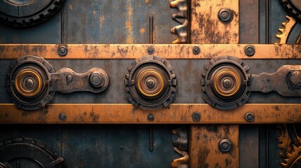 Detailed view of a rusty conveyor belt system with metallic gears, showcasing textures and machinery in an industrial setting.