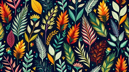 Vibrant Floral Pattern with Folk Art Style in Warm and Cool Tones for Premium Design Applications