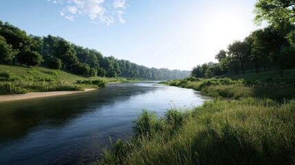 Fototapeta premium Serene River in Lush Forest