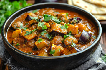 Curry with potatoes and eggplant.