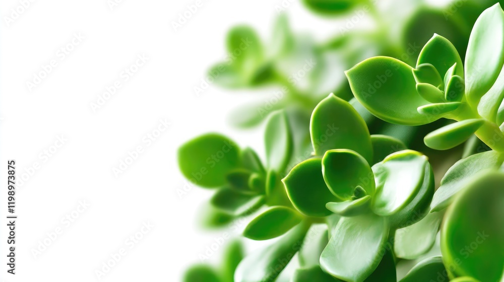 Aufkleber close up of vibrant green succulent plant with shallow depth of field and white copy space for brand
