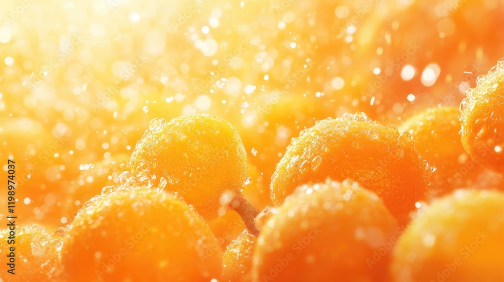 Poster fresh tangerines glistening with droplets on a bright orange background illuminated by sunlight crea