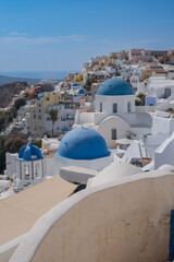 White houses with blue roof on Santorini