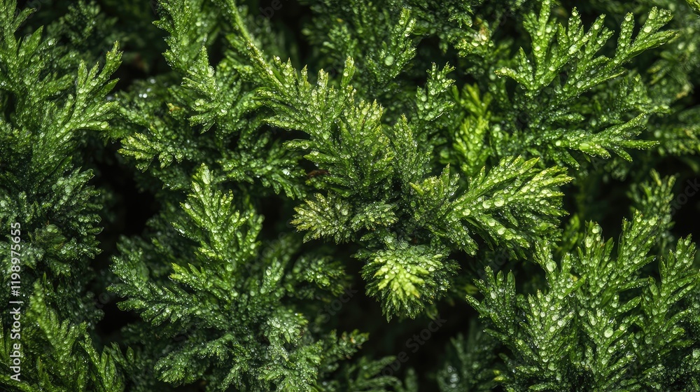 Poster close up of vibrant green winter greens with dewdrops highlighting texture in a dark background crea