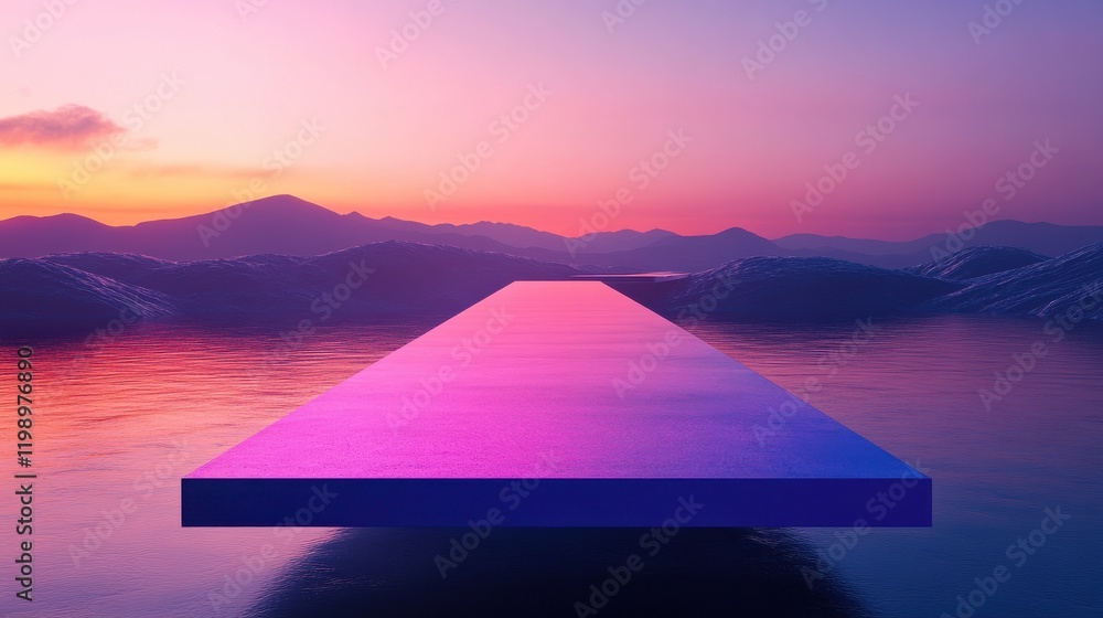 Poster floating 3d search bar illuminating digital landscape pathways symbolizing guidance and discovery