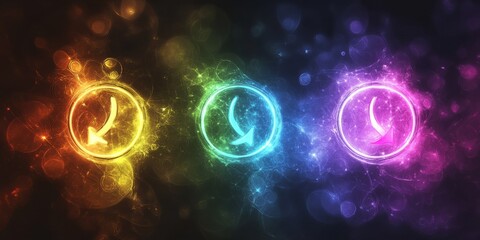 Gender symbols with glowing edges, surrounded by soft rainbow halos