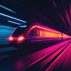 Fototapeta premium High speed train silhouette with dynamic neon lights in motion