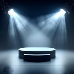 Elegant Black Metal Podium with Radiant Spotlight in Realistic Style