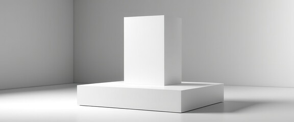 Minimalistic white geometric pedestal in modern interior design setting